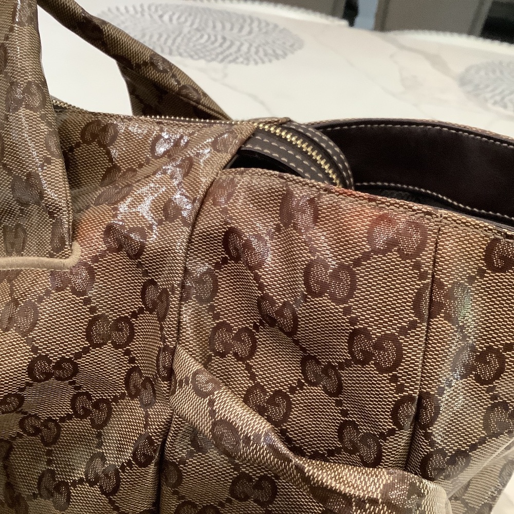 Gucci Hysteria Handbag, Size Large, Color Beige & Brown